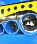 Close-up of Model 930 Motorized Wire Stripper Workhorse For Scrap Copper And Cable Reuse with blue cutting channels