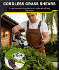 Person using Cordless Hedge Trimmer And Grass Shear Combo With A 5.3 Inch Wide Blade Dual Battery Pack in garden.
