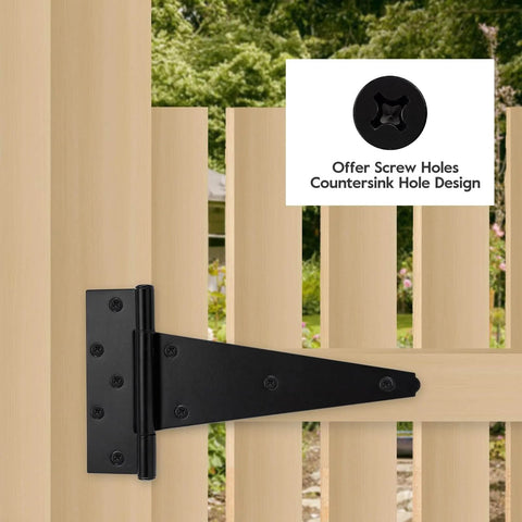 10 Inch Heavy Duty Gate Hinges For Wooden Fences Shed Doors And Outdoor Barns In Black Durable Iron T Strap with Rust Resistant Coating