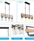 36 Inch Farmhouse Style Dining Room Pendant Light Over Table Black Wood Linear Chandelier With Four Adjustable Lights for kitchen