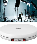 Stunning 25 Cm Electric Rotating Display Stand With Led Light showing top view of a white motorized acrylic turntable for displays.