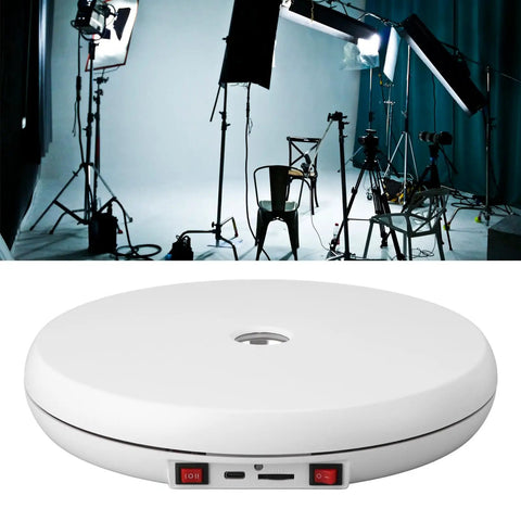 Stunning 25 Cm Electric Rotating Display Stand With Led Light showing top view of a white motorized acrylic turntable for displays.