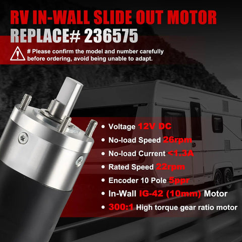 Heavy Duty RV In-Wall Slide-Out Motor Replacement For Lippert Schwintek In-Wall Slide System IG-42 10mm Gear 300 To 1 High Torque 12V