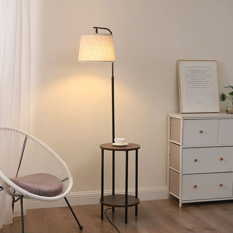 Space Saving Floor Lamp With Attached End Tables Two Handy Round Tables For Bedroom Living Room Or Office Adjustable Reading Lamp Farmhouse Style Nightstand Light