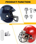 61 Piece Hockey And Football Helmet Repair Kit with screws, clips, and helmets in red and blue for on-field fixes.