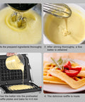 Killer Replacement Waffle Plates That Make Your Countertop Grill Work Smoother Than Ever Foolproof Nonstick Surface Delivers Fluffy Golden Waffles Daily Easy Drop In Fit For Multiple Series Models, image showing waffle batter preparation steps.