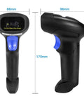 Front and side view of Portable Wireless 1D 2D Barcode Scanner With Stand For Quick Paper And Screen Scans, handheld device