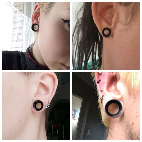 All In One Ear Stretching Kit 14G To 00G With 50 Pieces Acrylic Tapers Silicone Tunnels Plugs Gauges Expander Set For Piercing Jewelry For Men And Women Starter Pack black ear tunnels on stretched lobes