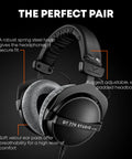 DT 770 Studio 80 Ohm Closed Back Over Ear Wired Studio Headphones, black with gray velour ear pads, and 3m cable, side view