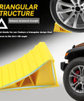 Heavy Duty Wheel Chocks 2 Pack For Trailers And RVs Non Slip Triangular Tire Blocks With Double Sided Serrated Grip shown in use