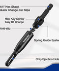 WORKPRO 1/4 in hex shank drill bit extension with quick-change, anti-slip grip and spring guide system (side view)
