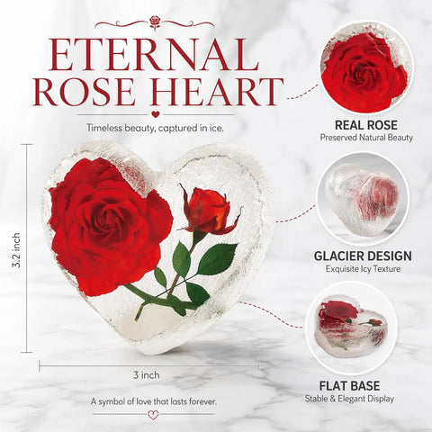 Romantic Gift Set For Wife With Crystal Preserved Rose And Heart Necklace Engraved I Love You Forever In A Laser Engraved Wooden Keepsake Box For Anniversary Or Birthday Elegant Gift Box Set From Hubby To Surprise Her And Create Lasting Memories, glacier design heart with real preserved rose in an icy texture, 3.2 x 3 inches