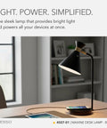 Desk with All-in-One Desk Lamp With Qi Wireless Charging Pad And USB Port, Adjustable Shade, Matte Black And Brass Finish