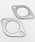Premium 2.25 Inch Exhaust Gasket With Fire Ring For 60mm 2 Bolt Flange Graphite Construction showing two metallic gaskets with holes.