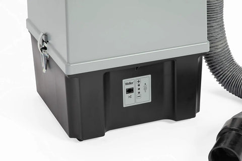 Close-up of base and control panel on Portable Fume Extraction Unit With Dual Workspace Purification, F7 Pre Filter And H13 HEPA.