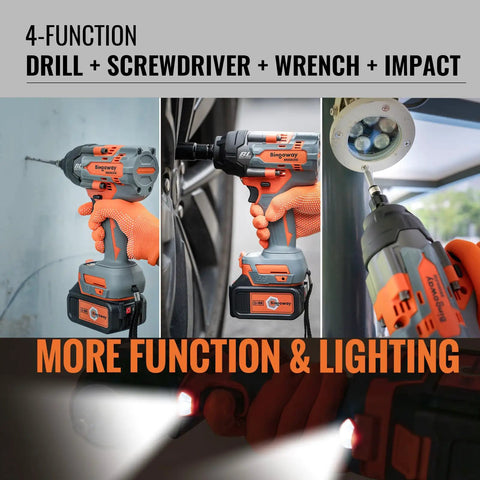Bingoway 1/2 Inch Brushless Cordless Impact Wrench 900Nm High Torque 21V Electric Power Tool Kit with LED light and battery.