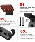 Heavy Duty Bike Helmet Wall Mount With Two Key Hooks Solid Wood Base And Steel Frame Rugged Gear Hanger components