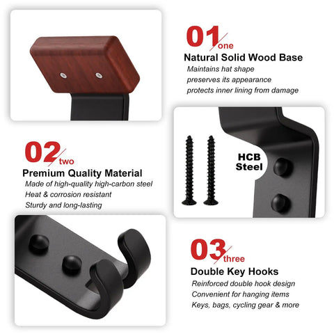Heavy Duty Bike Helmet Wall Mount With Two Key Hooks Solid Wood Base And Steel Frame Rugged Gear Hanger components