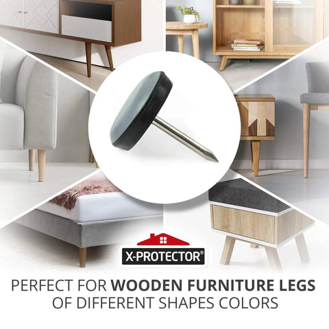 Nail On Chair Sliders 0.75 Inch Gray Floor Protectors Set Of 40 shown on wooden chair and furniture legs
