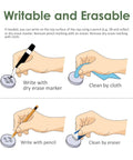 Illustration showing writable and erasable travel bottle cap instructions for marker and pencil use