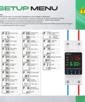 Adjustable Voltage Protector Built Tough With 110V And 1 To 63A Smart Circuit Breaker Overcurrent Protection Low Voltage Cutoff 80 To 110V High Voltage Cutoff 130 To 150V DIN Rail AC Disconnect, front view with setup menu