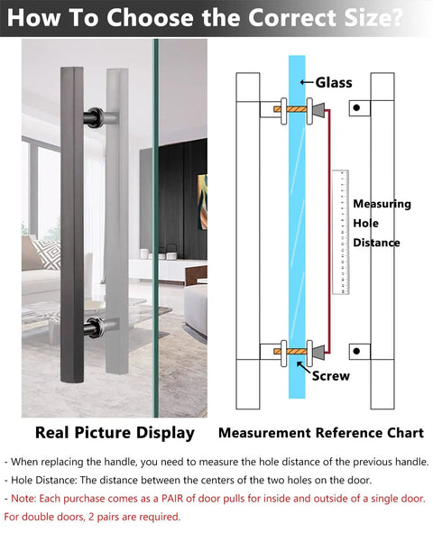 Matte Black Stainless Steel Door Handles And Pulls For Sliding Glass Doors And Barn Doors measurement guide with illustration