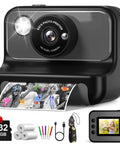 Instant Print Kids Camera For Fun Photos And Videos 10X Digital Zoom 2.4 Inch LCD Screen Flashlight Time Lapse Burst Mode DIY 21 Cute Frames 8 Mirror Effects 6 Filters A Perfect Gift For Christmas And Bday, black