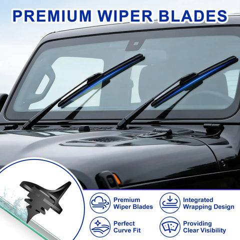 Premium 26 And 16 Inch Front Windshield Wiper Blades 2 Pack on vehicle windshield providing streak-free clarity.