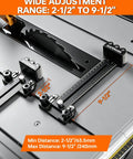 Pro Shop Grade Thin Rip Jig For Table Saw featuring wide adjustment range from 2-1/2" to 9-1/2" with aluminum guides.