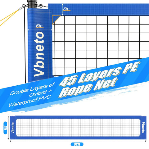 Backyard Volleyball Net Set With Pro Grade Sturdy Winch No Sagging Tension For A Tight Competitive Play, close-up of net material and size.