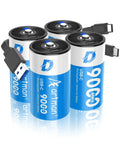 Heavy Duty Rechargeable Lithium Ion D Cell Batteries 4 Pack 1.5 Volt With Usb C Cable for flashlights and radios.
