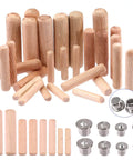 Premium Wood Dowel Pins Set 508 Pieces One Quarter Inch One Five Sixteenth Inch One Three Eighth Inch One Half Inch Beveled Ends Fluted Tips