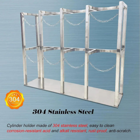 Rugged Oxygen Tank Cart With 39.4 Inch Stainless Rack And Adjustable Chain 40L Organizer Shelf shown in stainless steel.