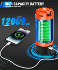 Rugged 12000mAh Camping Light With Stand Crazy Bright 10000 Lumen Dimmable Cordless Work Light charging a phone