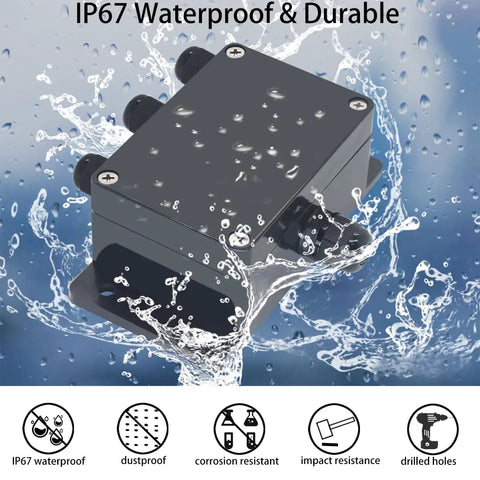 IP67 Outdoor Waterproof Junction Box With Built In Potted Gasket, 15A 600V, splash resistant design in water