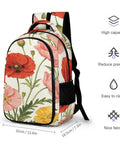 Vibrant Watercolor Poppies Backpack In Red Pink And Yellow For Unisex Use With Large Capacity Daypack, 12.6x7.3x16.5 in.