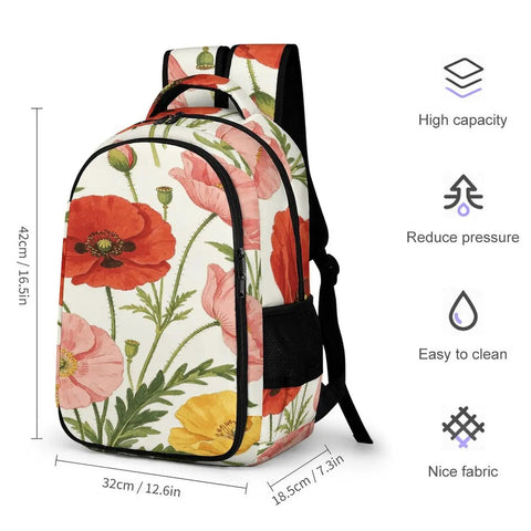 Vibrant Watercolor Poppies Backpack In Red Pink And Yellow For Unisex Use With Large Capacity Daypack, 12.6x7.3x16.5 in.