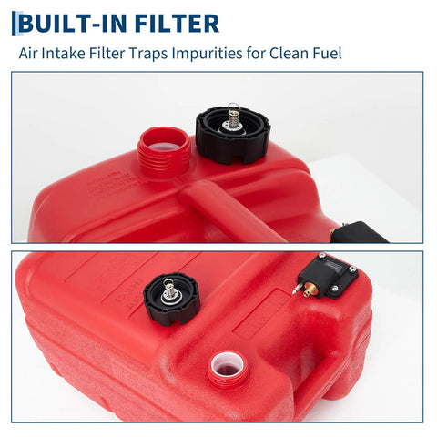 3 Gallon Marine Transfer Tank With Hose For Boats, I Shape Handle, 12 Liter Capacity, Level Indicator, Integrated Filter