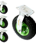 8 Inch Pneumatic Caster Wheels Set Of Four Heavy Duty Air Tire Rubber Casters With Two Fixed And Two Swivel Rollers For Hand Trucks Lawn Wagons close-up of rubber wheel with metallic bracket.
