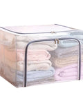 Huge 80L Foldable Storage Bins Organizer With Metal Frame And Durable Handles Clear And Gray 3 Pack For Clothes Bedding Toys