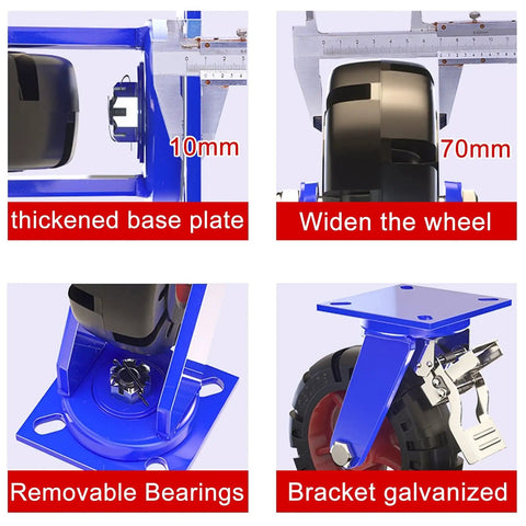 Tough As Nails Heavy Duty Industrial Caster Wheels 4 Pack, featuring thickened base plate and removable bearings.
