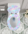 Elongated Resin Toilet Seat for Bathroom with colorful iridescent shell design, fitting most standard toilets.