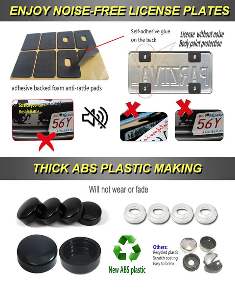 Matte Black License Plate Frames Made From Aluminum Heavy Duty Car Tag Covers, 2 Pack With Slim 2 Hole Design, Screws And Caps Included
