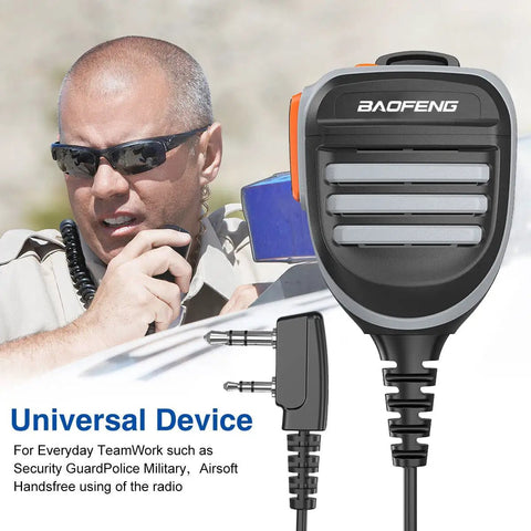 Shoulder Mic For Walkie Talkie Remote Police Microphone With Omnidirectional Pickup shown in use by police officer