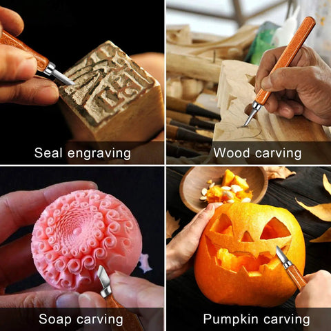 Wood Carving Knife Set 20 Piece Kit With Carbon Steel Blades And Electrolytic Coating used for engraving, soap, pumpkin carving