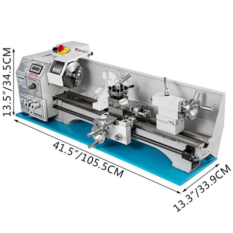 Powerful 1100W Metal Lathe Machine With Brushless Motor And Infinitely Variable Speed Control Up To 3000 RPM Compact Benchtop Tool for Precision Machining shown with LED display and MT5 spindle.