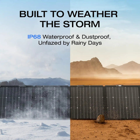 220W Portable Solar Panel With Bifacial Design Delivers Up To 25 Percent Efficiency From N-Type Cells, Dual-Sided Energy Boost, Foldable Panels With Adjustable Kickstand, IP68 Waterproof, Ideal For Camping, RVing, And Home Backup in snowy and desert terrain
