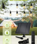 58 Foot Solar String Lights Outdoor With Remote Control, 26 LED Shatterproof Bulbs, solar panel and remote shown