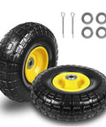 10 Inch Solid Rubber Dolly Wheel Set With Flat Free 4.10 To 3.50-4 Tires, 5/8 Inch Bearings, 2.2 Inch Offset Hub featured with fittings