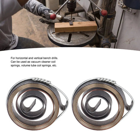 Rapid Return Drill Press Quill Spring Coil 8mm shaft, 35mm length, premium spring steel for benchtop drills, shown in workshop use.